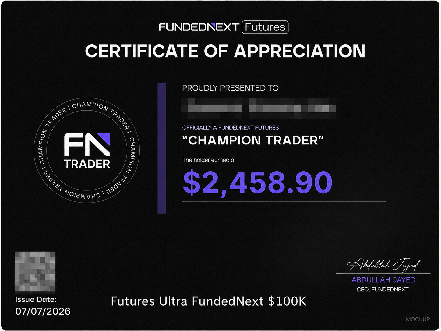 Certificat FundedNext — 2 458,90 $